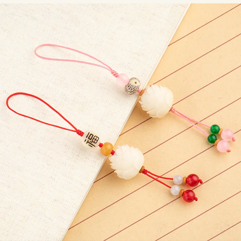 

Original DIY Personality Handmade Agate Phone Chain Car Keychain Pendant Lotus Phone Lanyard Couple Mobile Shell Ornaments