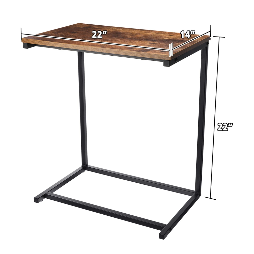 

Douxlife Vintage C Shape Coffee Table Wooden Metal Frame Sofa Side Table End Table Home computer Desk Storage Holders Furniture