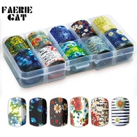 10 rollsbox nail transfer foils charm flowerseurope letter nail stickers starry paper daisy leopard decal nail art decorations