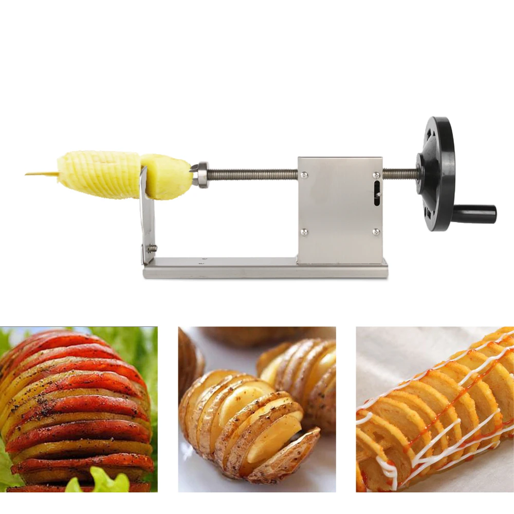 

Potato Slicer Twisted Toronto Fry Cutter Potato Tower Cooking Steel 3Blade Manual Spiral Screw Shaped Vegetable Food Processor