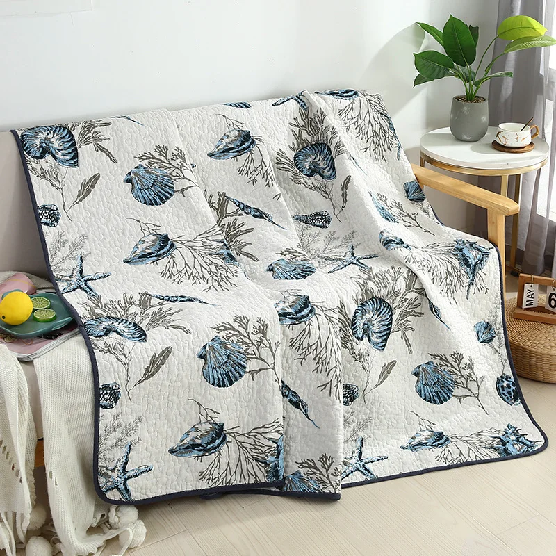 CHAUSUB Cotton Quilt Sofa Cover Blanket 1PC Bedspread on the Bed Queen Twin Size 3PCS Marine Printed Coverlet Set Comforter
