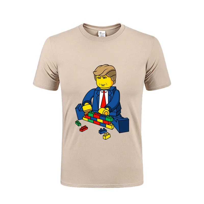 Построить стену Трамп короткий рукав мужские футболки подростковые с круглым