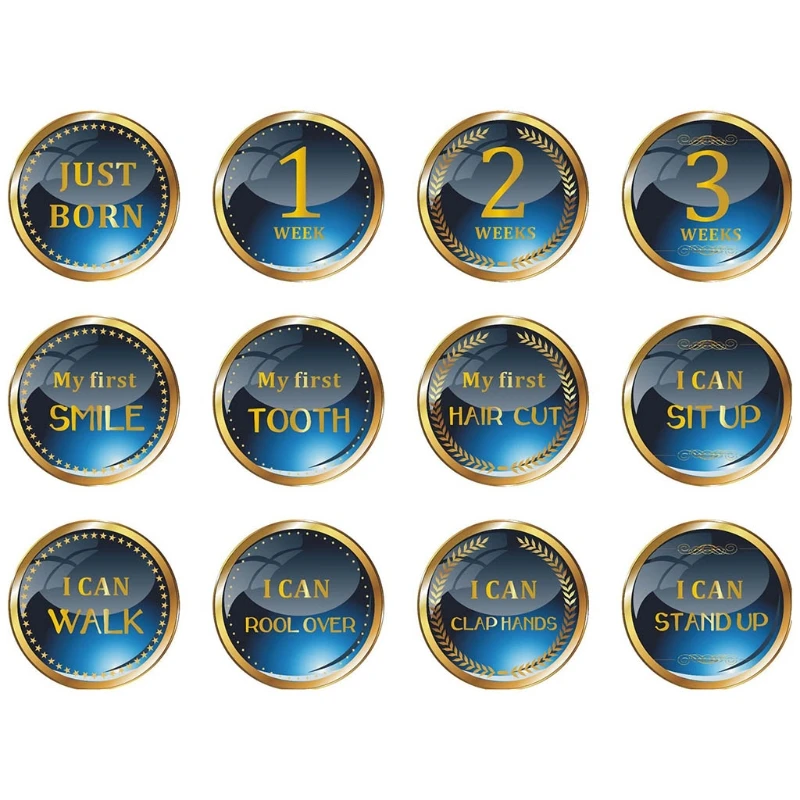 

12 Pcs/Set Baby Pregnant Monthly Stickers Round Memory Recording Milestone Sticker Newborn Growth Photo Photography Props 40JC
