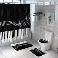 piano sheet musical note waterproof shower curtain set with 12 hooks bathroom decor non slip rug toilet seat cover bath mats