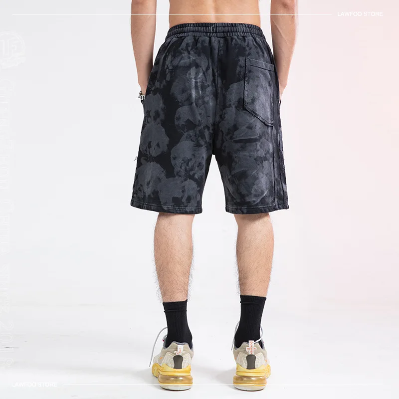 

KIOVNO Men Hip Hop Tie Dye Shorts Summer Big Pockets Elastic Waist Short Pants For Male Washed Straight