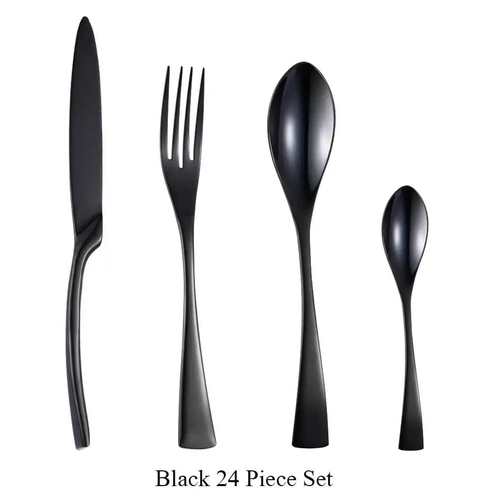 

24Pcs/set Black Dinnerware 304 Cutlery Set Stainless Steel Dinner Steak Knife Fork Teaspoon Drop Shipping