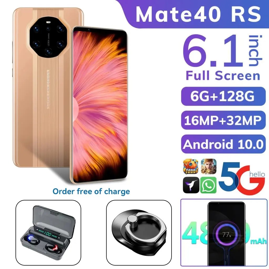 

HuaWe Mate40 RS 5G LTE Smartphone 6.1 Inch Screen 4800mAh Battery Mobilephone Deca Core 6+128GB Game Phone 16+32MP Android 10.0