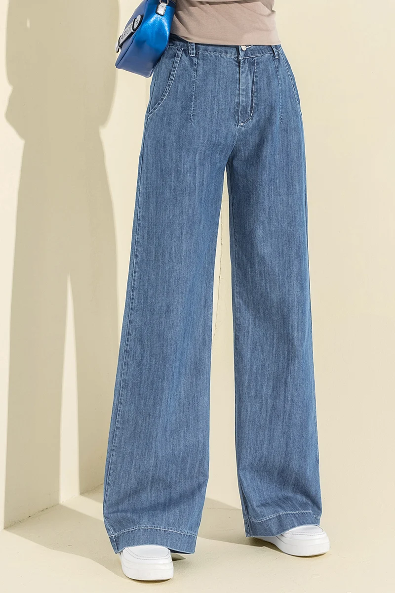 2018 Осень Зима Хлопок Высокая талия широкие брюки поддельные джинсы на молнии