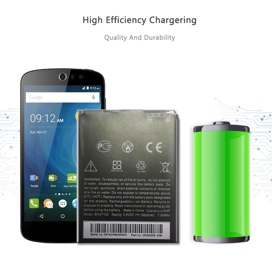 Аккумулятор 1860 мАч BM60100 BO47100 для HTC Desire 400/500/600 Dual SIM / C525c C525E T528 One ST/ SV|Аккумуляторы