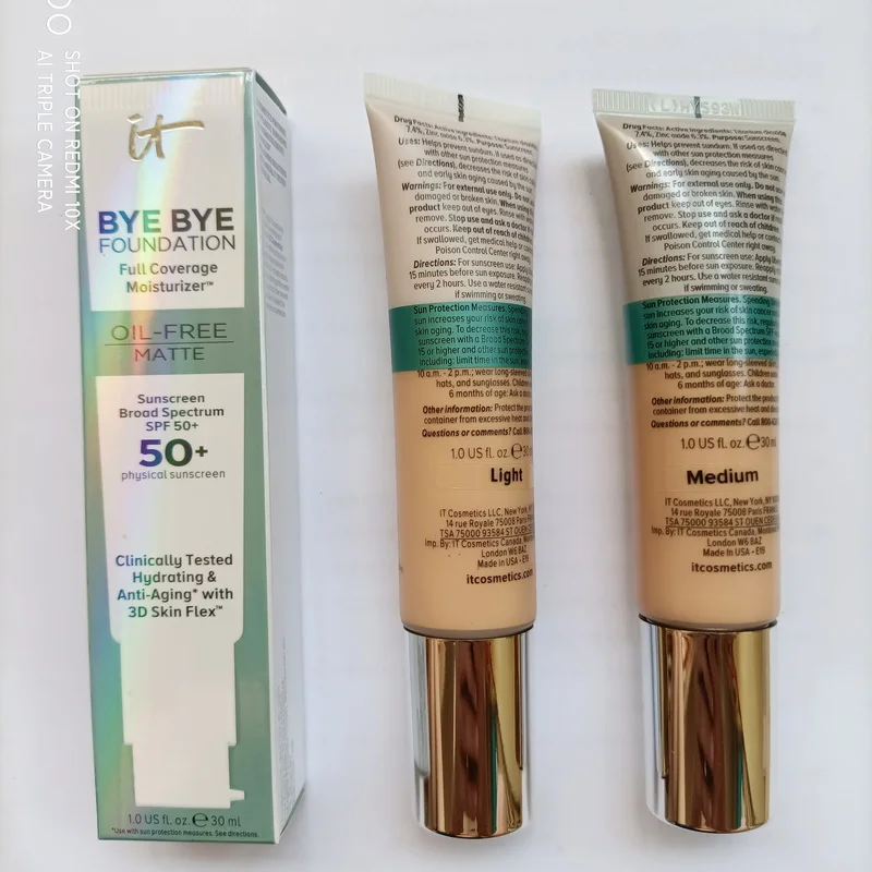 

It Cosmetics Bye Bye Foundation Full Coverage Moisturizer Oil Free Matte Sunscreen Broad Spectrum Concealer SPF50 30ML