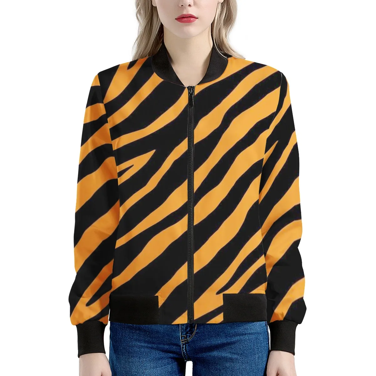 

Женская зимняя куртка на молнии, с принтом зебры и круглым вырезом