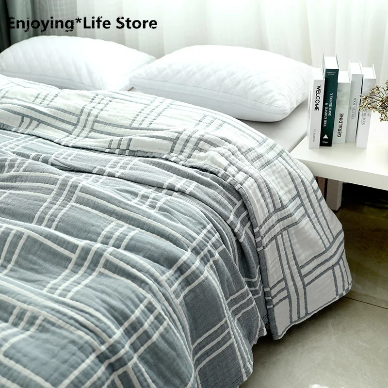 

New Japan Pure Cotton Thickened Blanket Single Double Soft Cotton Breathable Towel Blanket Summer Quilt
