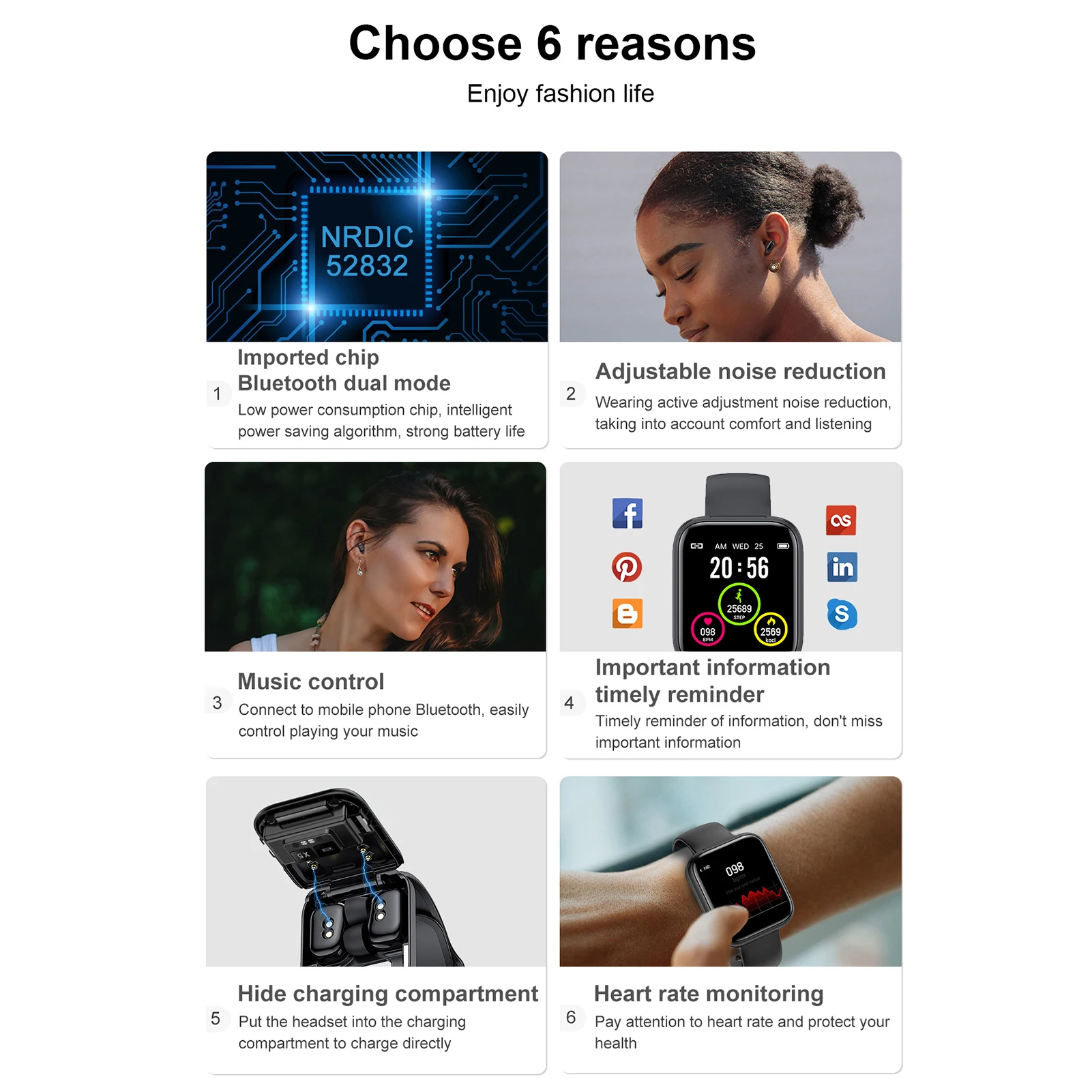 Новые беспроводные наушники 2 в 1 умные часы Bluetooth-гарнитура с сенсорным