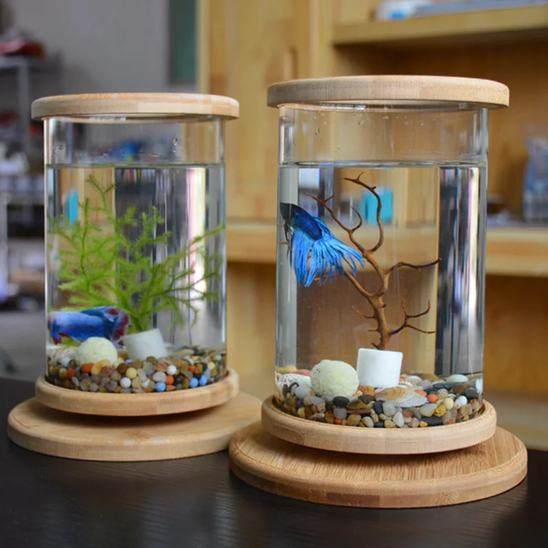 

Desktop Ecological Bottle Creative Tempered Glass Micro-View Tank Rotating Bedroom Mini Fish Tank Small Fighting Fish Tank