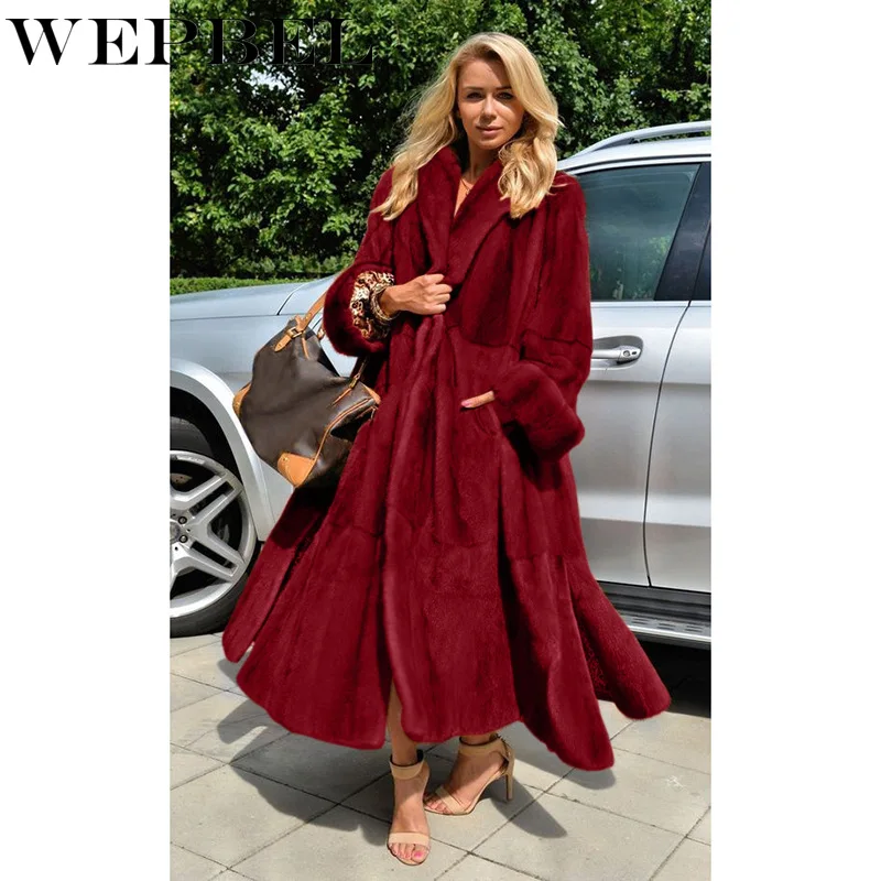 

WEPBEL Winter Women Faux Rabbit Fur Coat Luxury Long Fur Jacket Loose Lapel OverCoat Thick Warm Plus Size Female Plush Outerwear