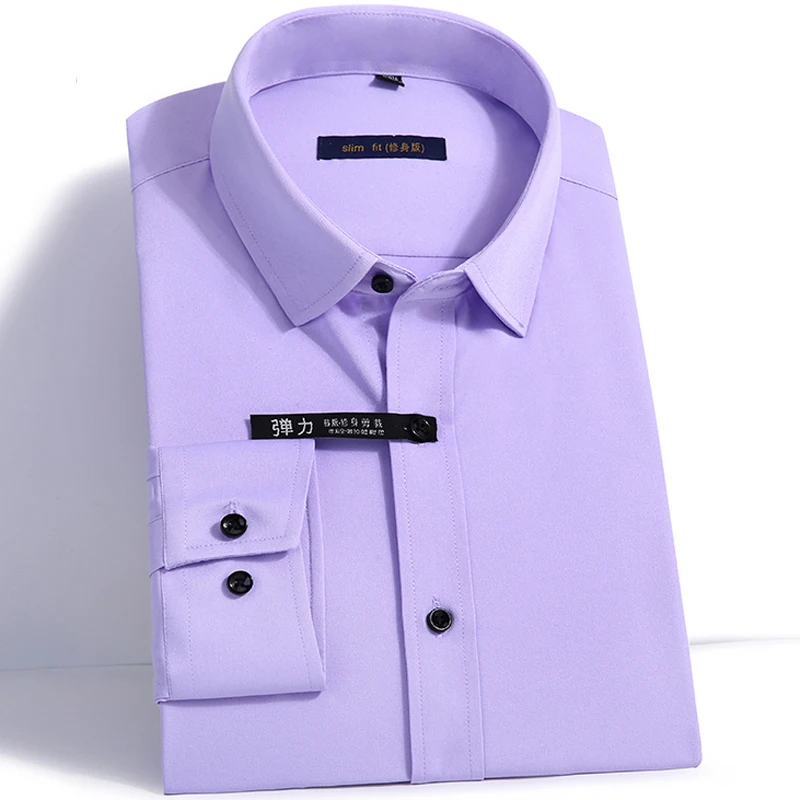 Мужская рубашка с длинным рукавом из бамбукового волокна стрейчевая Однотонная