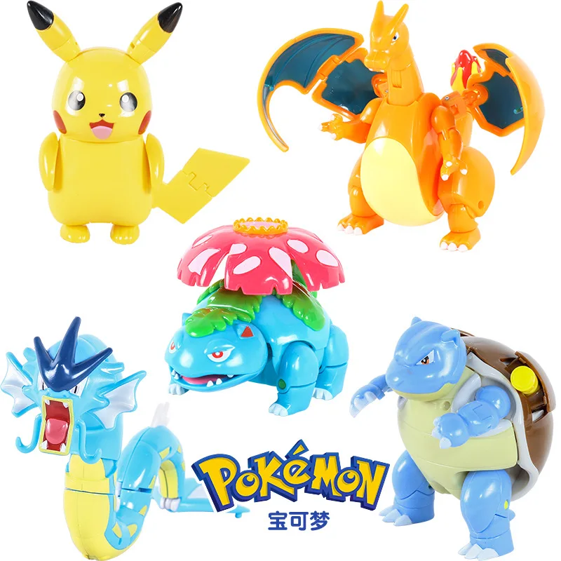 

new Pokemon Elf Ball Deformation Toy Model Pikachu Jenny Turtle Spitfire Dragon Pokemon Action Figure Toy Movable Doll Model