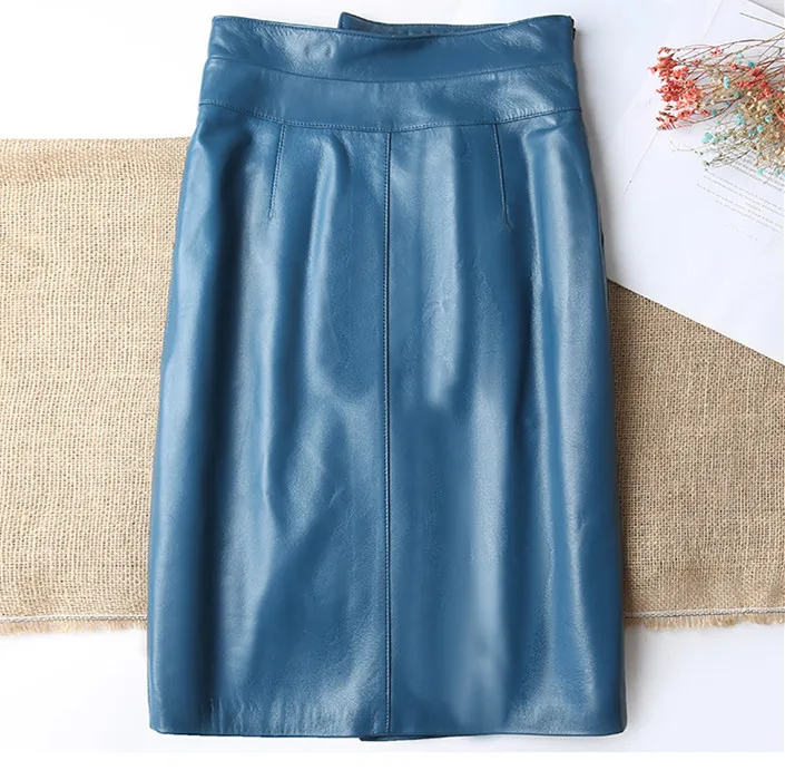 Real Genuine Leather Skirt Women 2020 New Midi High Waist Bodycon Skirt Office Ladies Pencil Skirt Belted Knee Length Plus Size