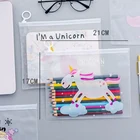 Прозрачная ПВХ Сумка для документов с мультяшным единорогом, папка для файлов, канцелярский органайзер, чехол для карандашей, школьные и офисные принадлежности