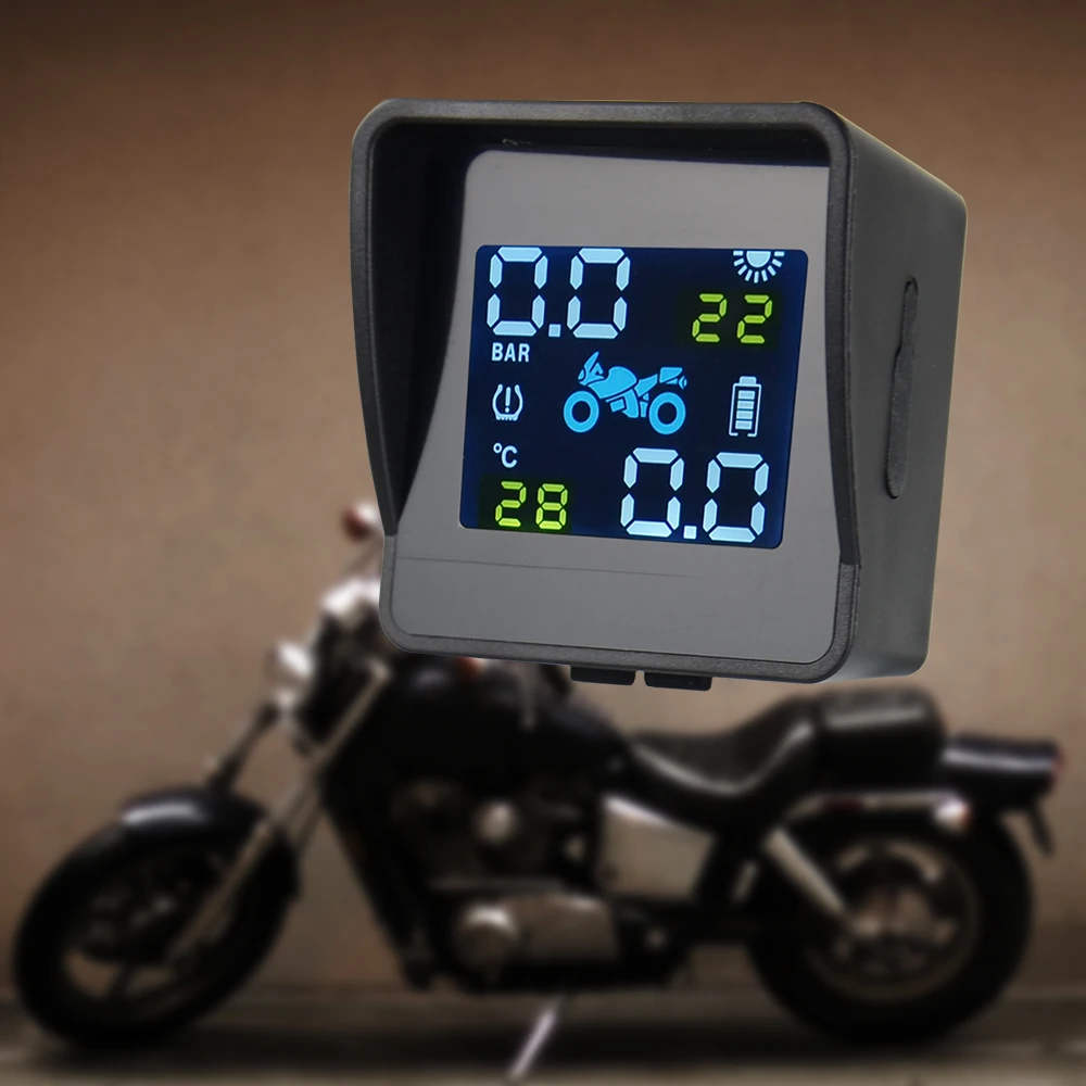 

Newest USB Solar Charging Motorcycle TPMS Motor Tire Pressure Tyre Temperature Monitoring Alarm System with 2 External Sensors