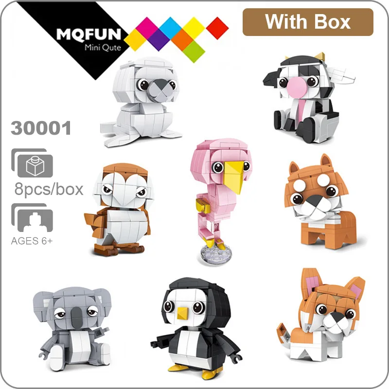 

HSANHE 8pcs/lot Diamond Animal Woodpecker Sea Lion Dog Cow Bear cartoon building block for children educational gifts DIY toys