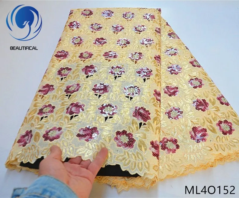 

BEAUTIFICAL african organza fabrics 2020 Latest style nigerian organza sequins fabric embroidery organza lace fabric ML4O152