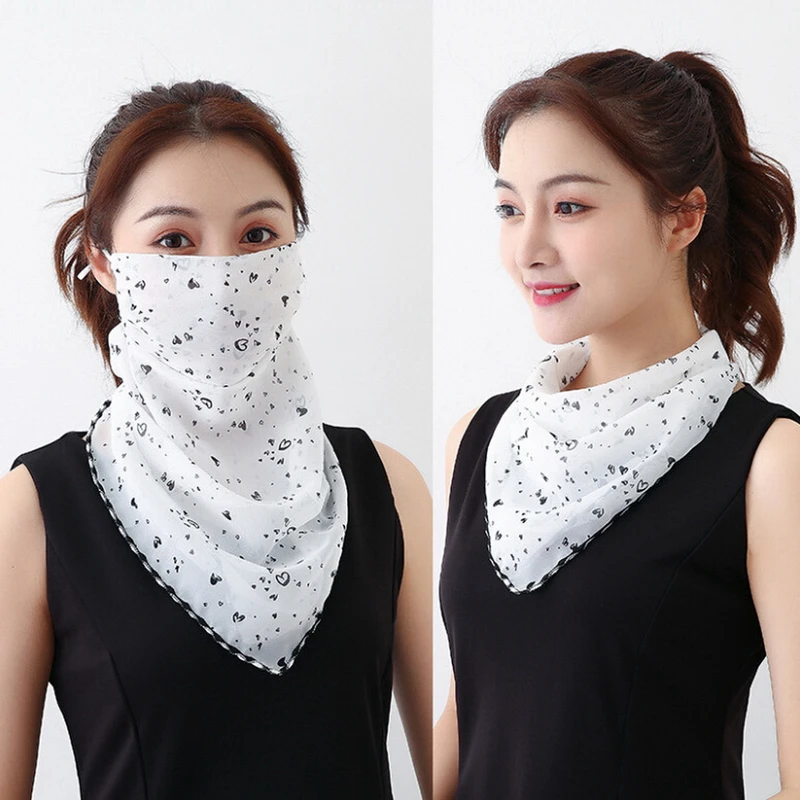 

New Sunscreen Mask Neck Protection Thin Summer Breathable Silk Scarf Full Covering Chiffon Triangle Scarf Outdoor Riding