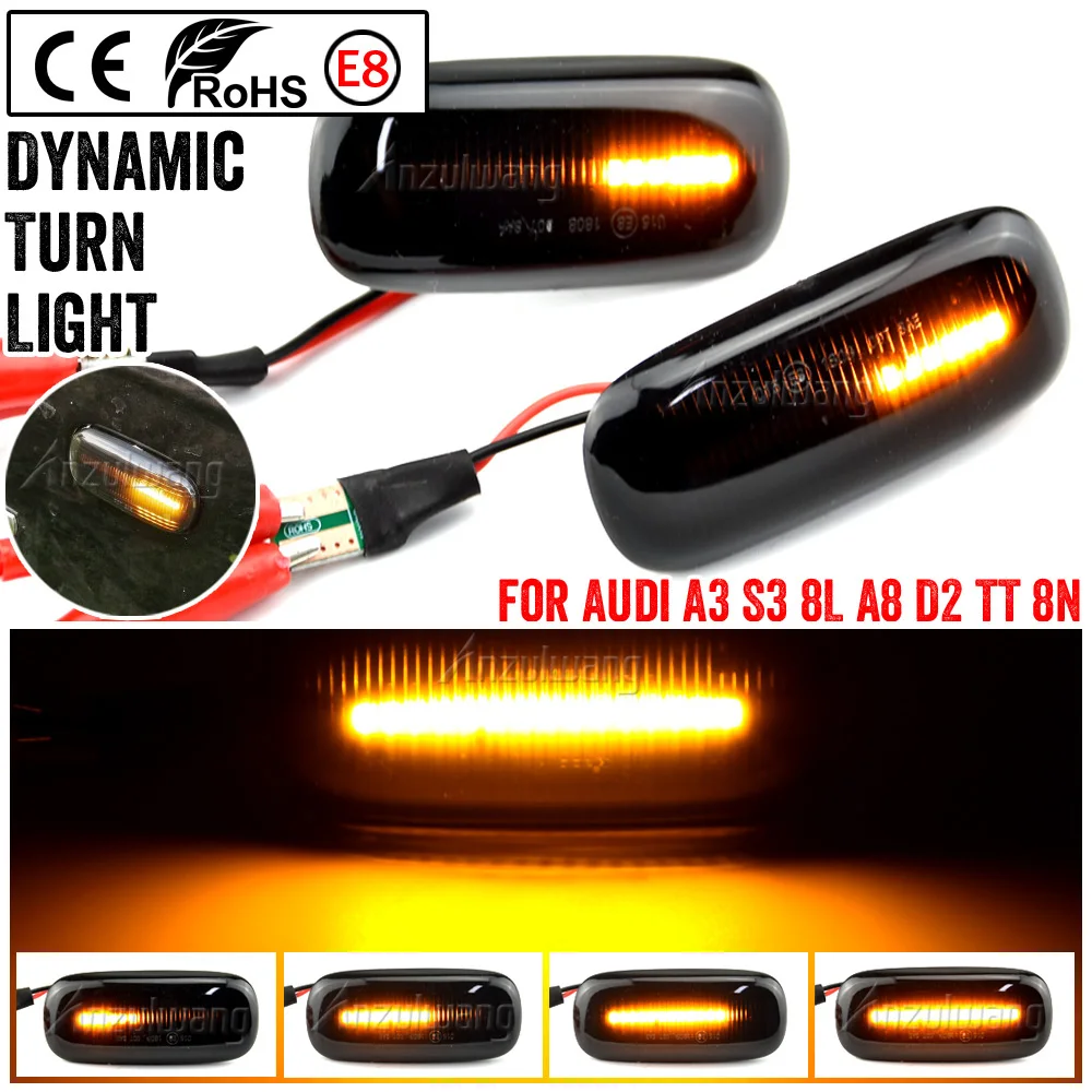 

2X LED Dynamic Side Marker Turn Signal Lights Indicator Lamps 8n0 949 127a For Audi A3 S3 8L 00-03 A8 D2 99-02 TT 8N 00-06