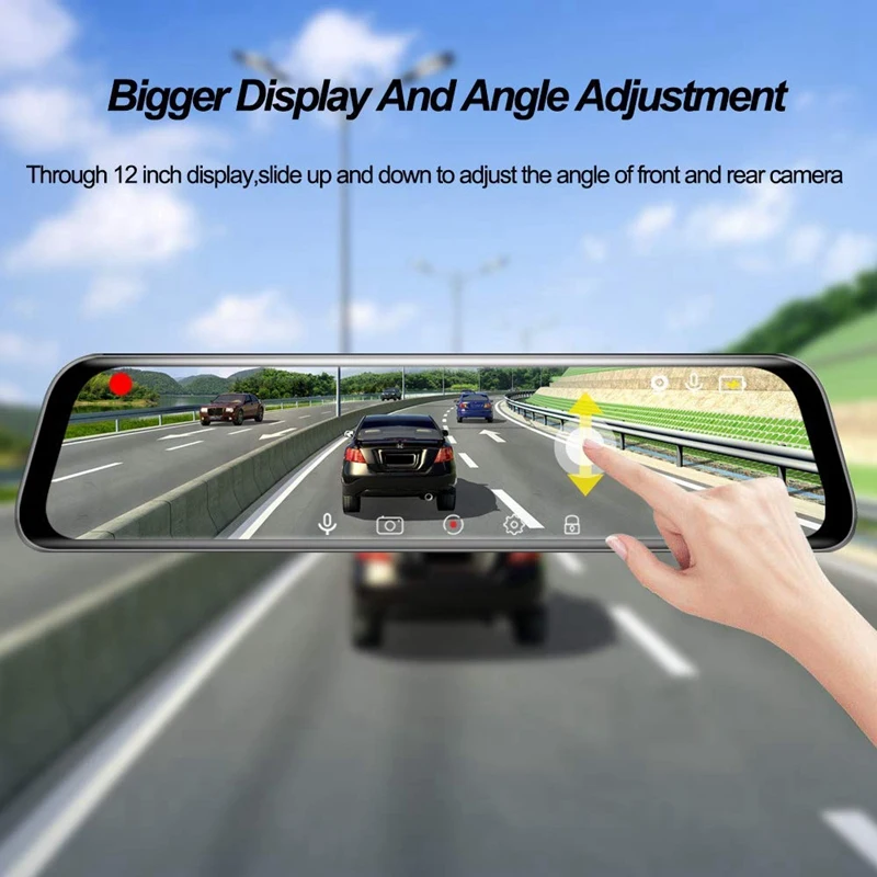 Ips 12 дюймов видеорегистратор зеркало заднего вида Dashcam с FHD 2K + 1080P двойной объектив
