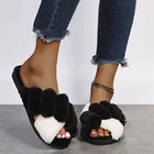 Женские меховые шлепанцы, мягкие плюшевые шлепанцы из искусственного меха, на платформе, с открытым носком, сланцы для дома, зима 2021