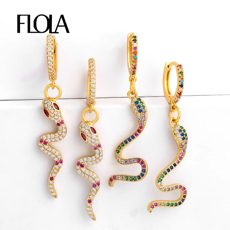 Женские радужные серьги змейки FLOLA сережки с золотым наполнителем из фианита