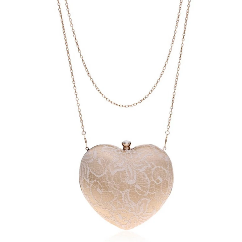 

Women Heart Shaped Evening Bag Banquet Cluth Handbag Purse Party Lace Chain Bags for Wedding Party