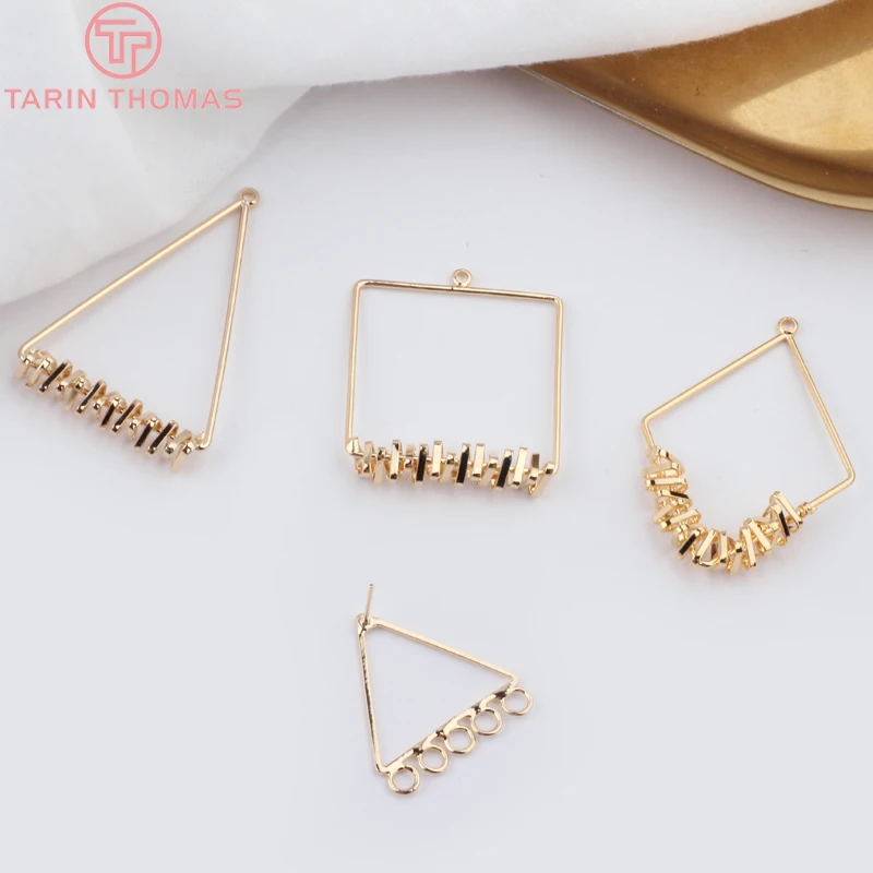Латунный треугольный соединитель для сережек с покрытием 24 каратным золотом