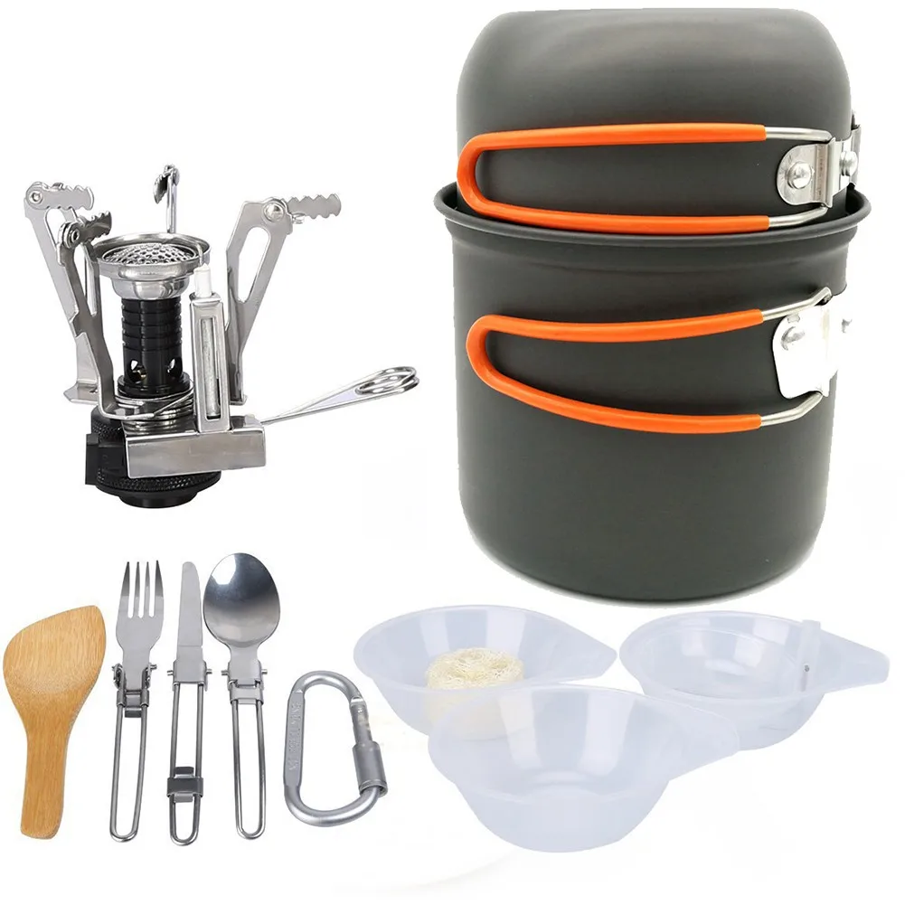 

Cooking Set Stove Small Cup Pot Bowl Spoon Table Spoon Fork Bowl Bamboo Shovel Cookware Kit For Outdoor Camping Travel Hiking
