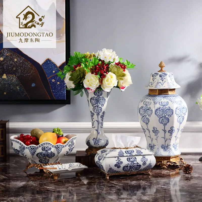 American Ceramic with copper Tissue Box Retro villa soft home living room inlaid with copper high grade art carton