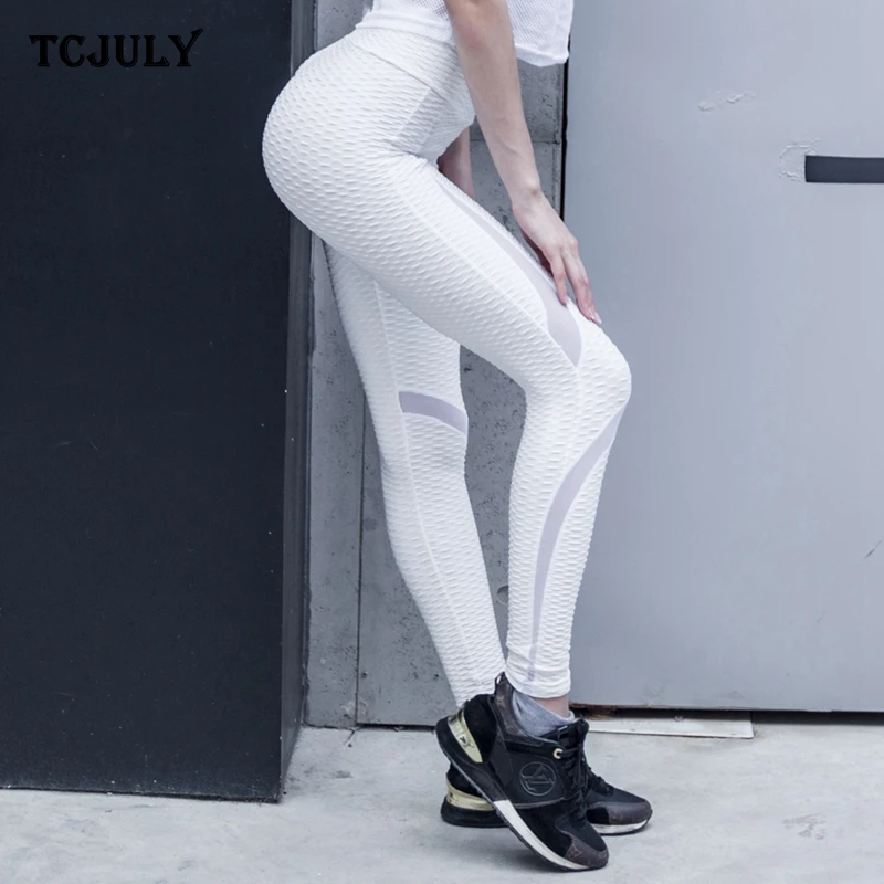 TCJULY сетчатые Лоскутные однотонные леггинсы пуш-ап с высокой талией эластичные