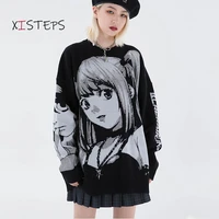 anime death note sweaters oversizes loose women men pullovers costumes loose sweater suits couple knitted tops jumpers mujer