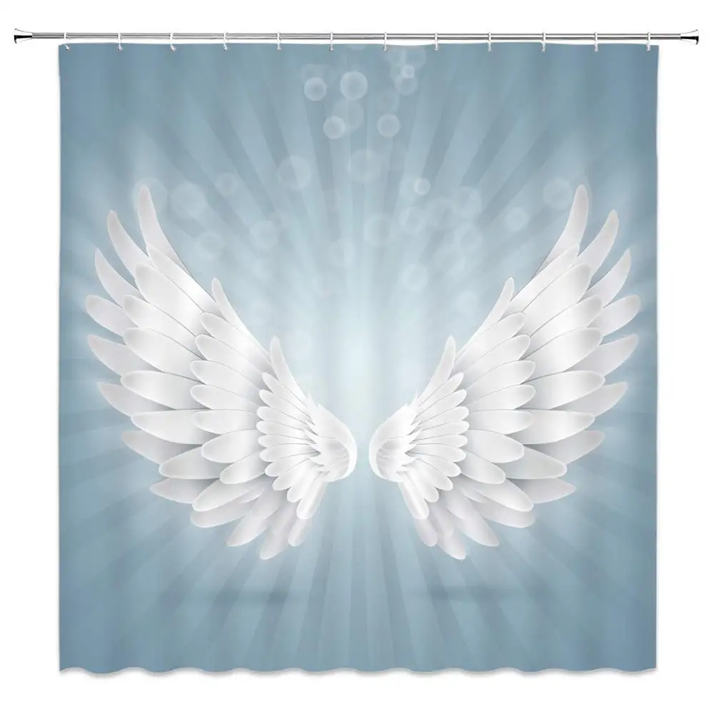 Занавески для душа в виде ангела с белыми перьями креативный дизайн декор ванной