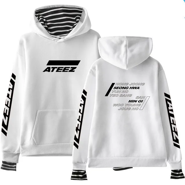 WHITE4 Новое поступление Kpop ATEEZ Толстовка с принтом из двух частей повседневные толстовки женские модные толстовки Wooyoung Mingi - Цвет: WHITE4