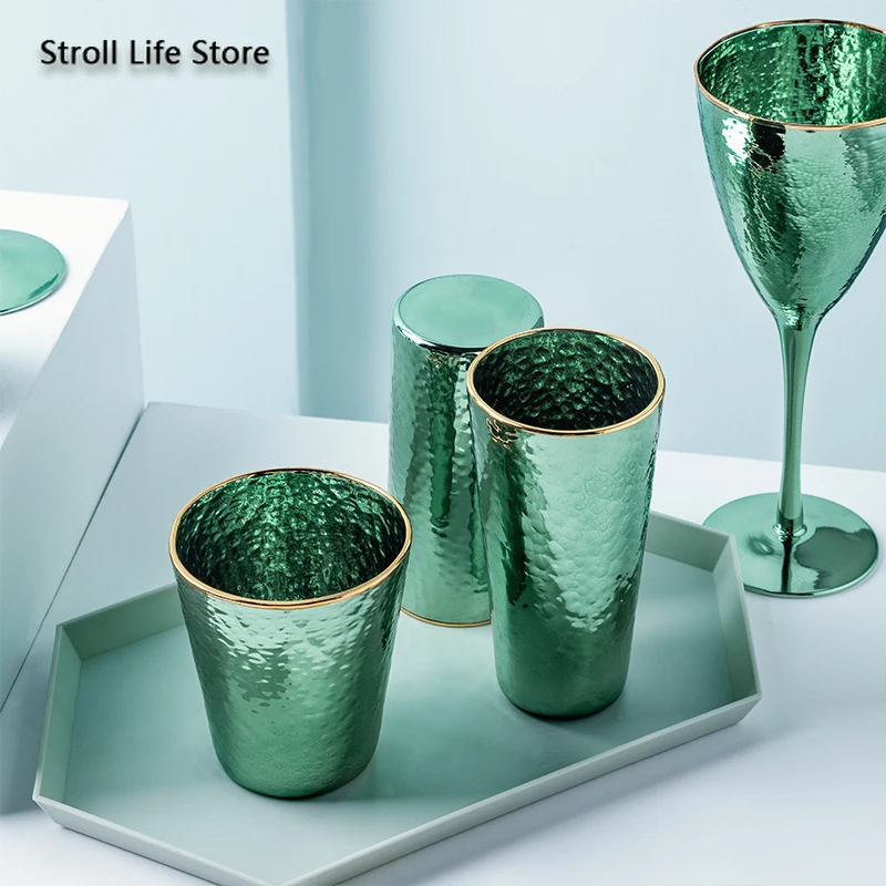 Креативные зеленые бокалы для виски стеклянные коктейлей банкетов вина пива