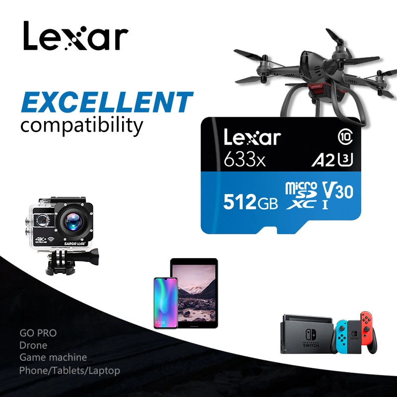 Карта micro sd Lexar 512 ГБ SDXC/SDHC для Gopro/DJI/Nintendo switch | Компьютеры и офис