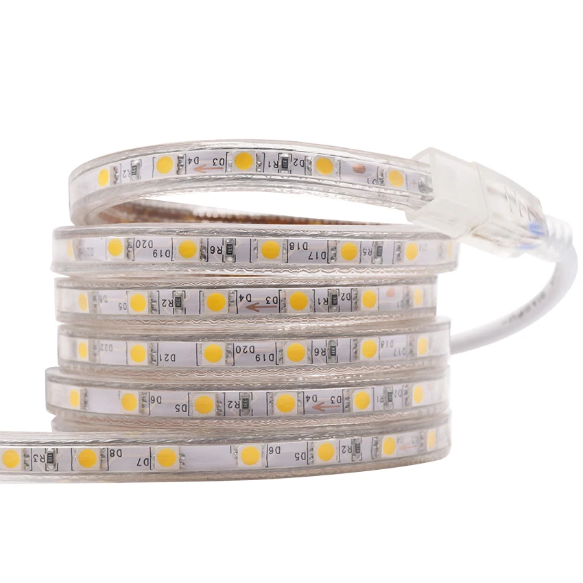 XUNATA 220V SMD5050 60 Светодиодный s/m Светодиодные ленты Водонепроницаемый гибкий светодиодный ленточный светильник полоса веревка высокое яркий светодиодный лента с штепсельная вилка британского стандарта