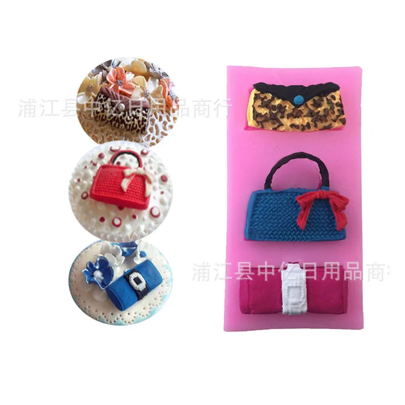 

3pcs famous brand Bags shape liquid silicone mold fondant cake mold E11