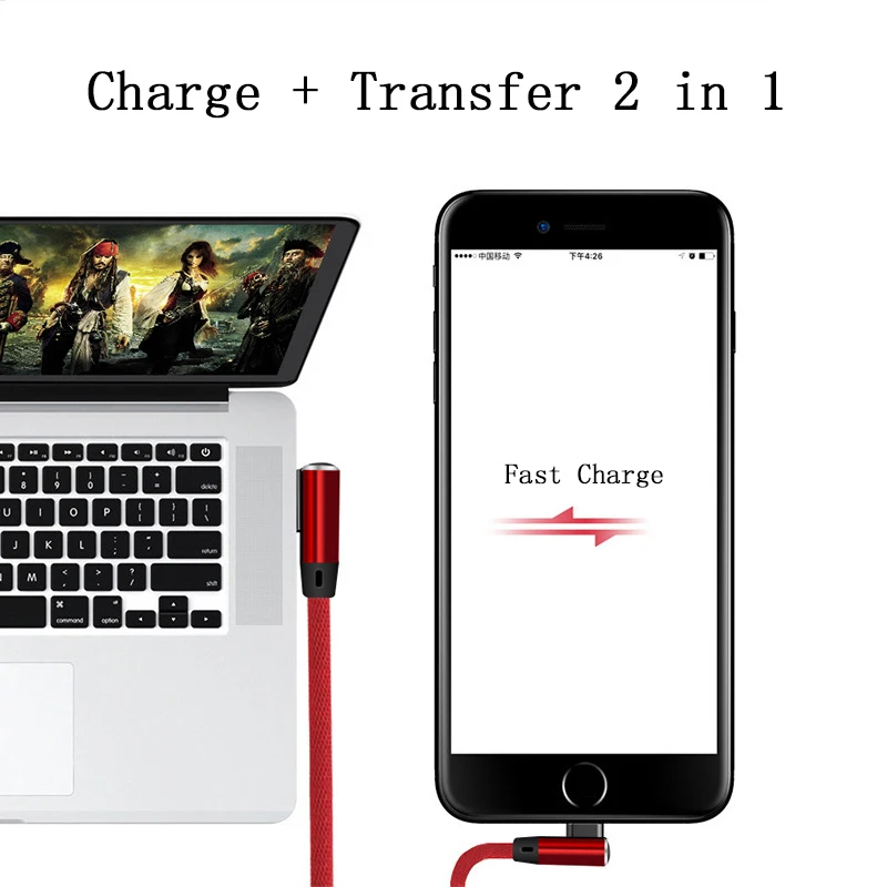 Плетеный 90 градусов под прямым углом type C/IOS/Micro USB кабель для быстрой синхронизации данных для iPhone Samsung Galaxy Note 10 Plus J5 J7