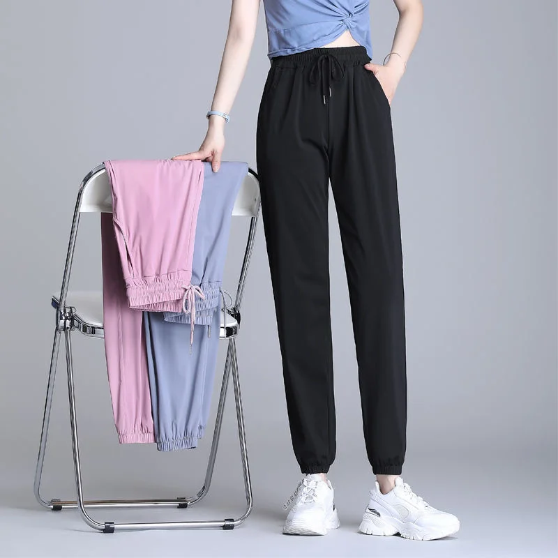 Брюки женские весенне-летние повседневные тонкие джоггеры из ледяного шелка