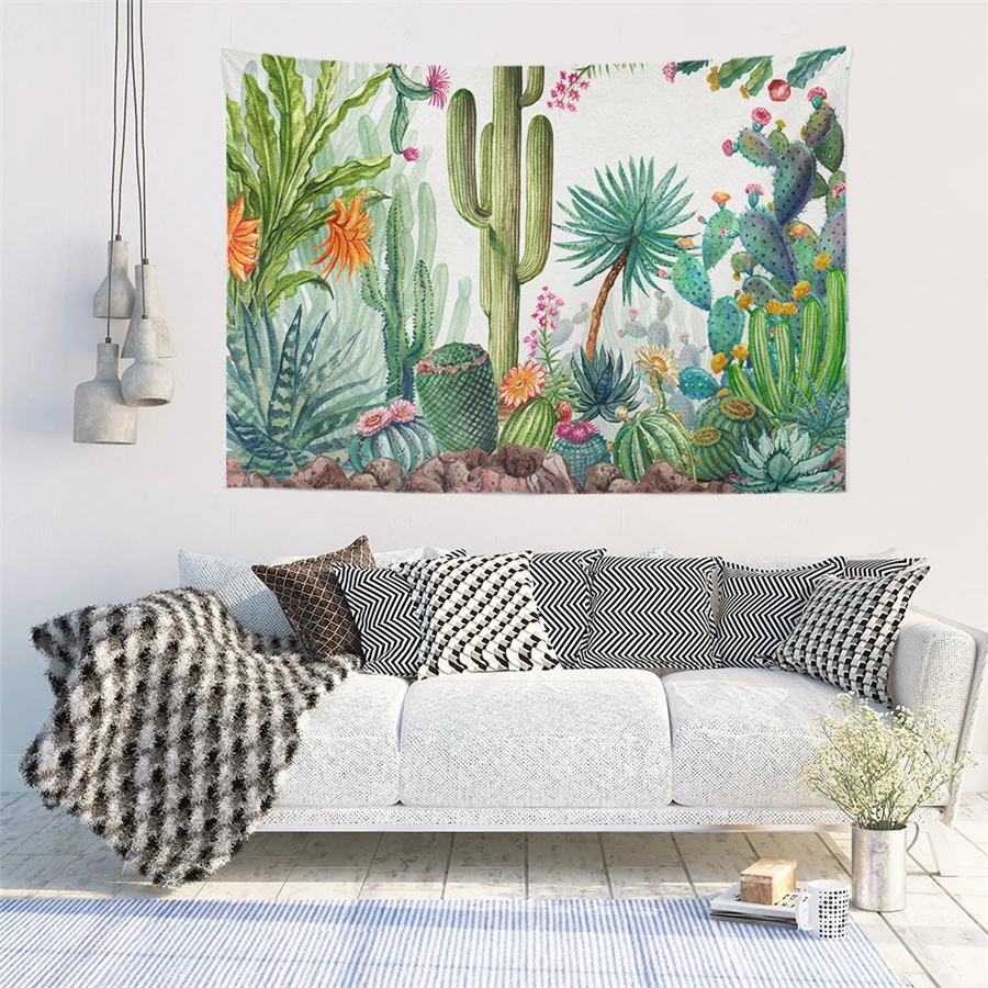 Прямая поставка гобелен настенная ткань с принтом растений Saguaro подвесной в