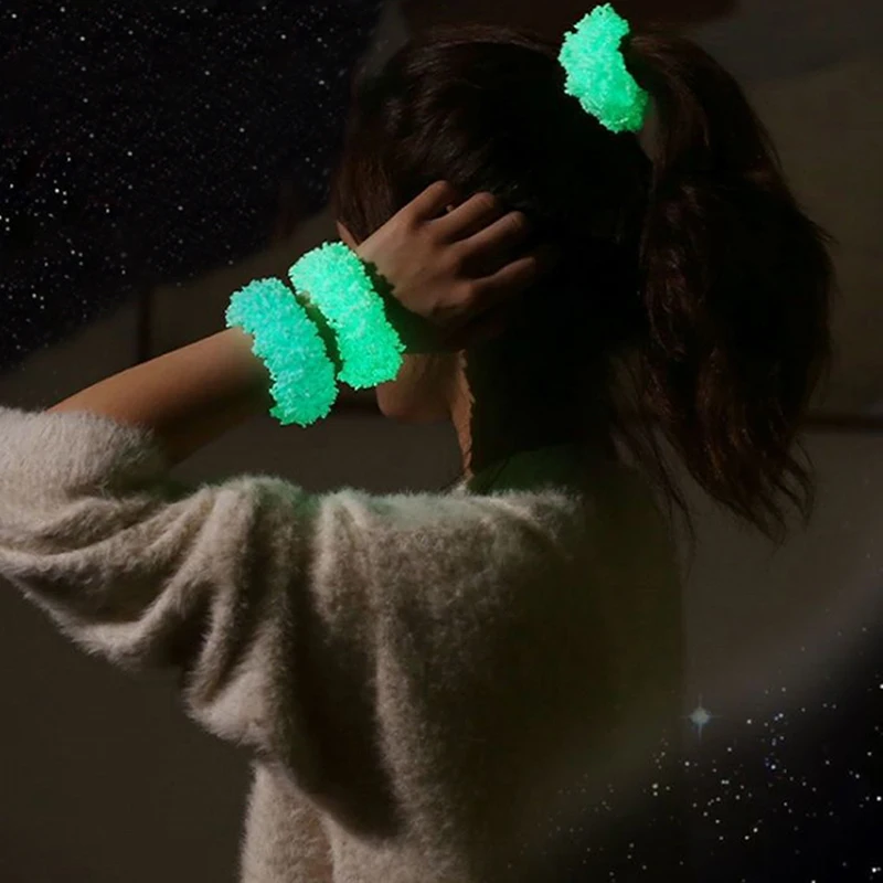 

New Girls Colorful Luminous Plush Scrunchies Hairband Women Ponytail Headwear Elastic Hair Bands Fashion Hair Accessories