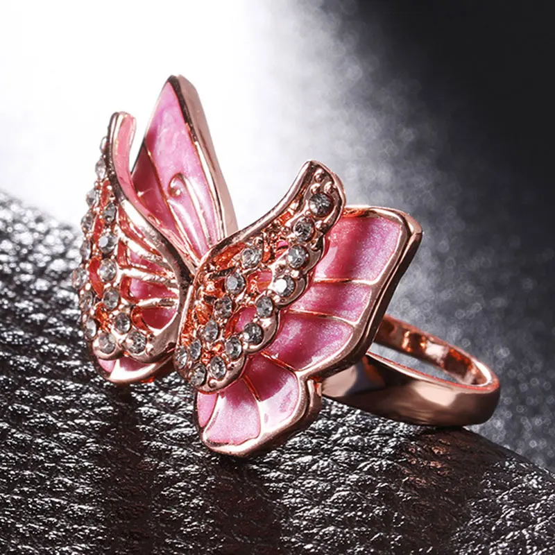 Новые винтажные кольца в виде розовой бабочки с кристаллом и фианитом
