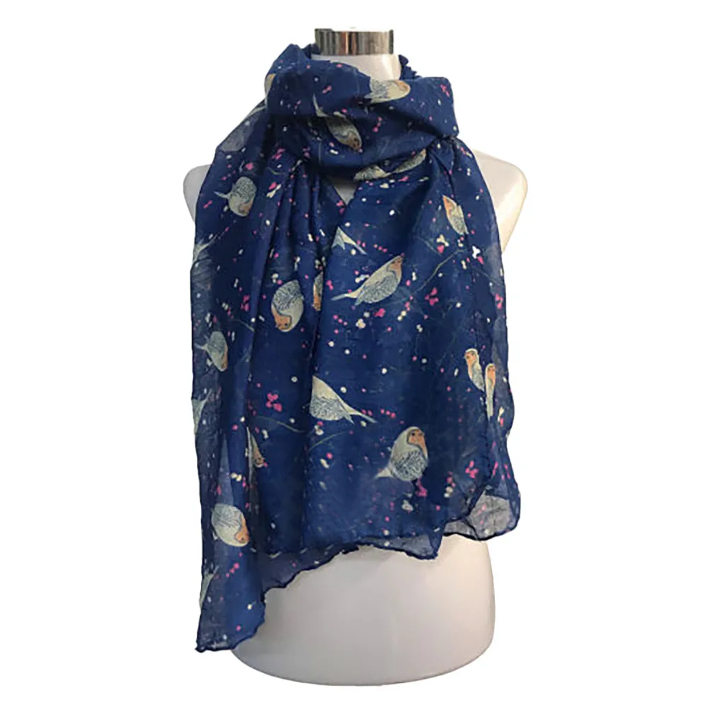 Стильный женский длинный милый подходящий Зимний Рождественский шарф-шаль с принтом птицы Робин S123