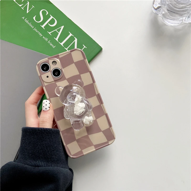 Корейский Клетчатый милый мягкий чехол для телефона с подставкой в виде облака и